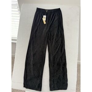 Melissa Paige Women's Medium Open Leg Black Pants Ribbed Stretchy Velour NEW